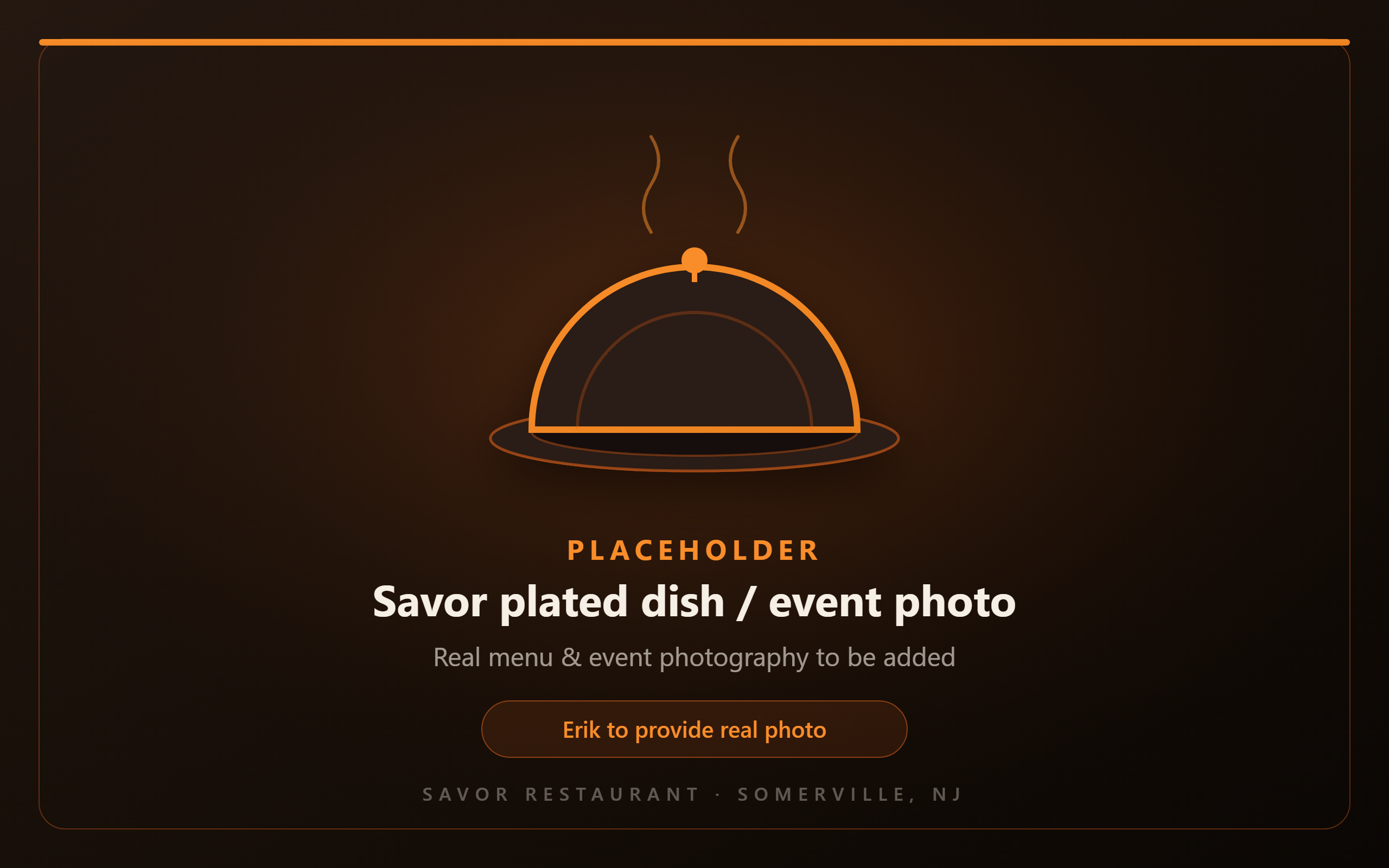 Placeholder for a Savor plated dish or event photo — real professional photography to be added by the owner